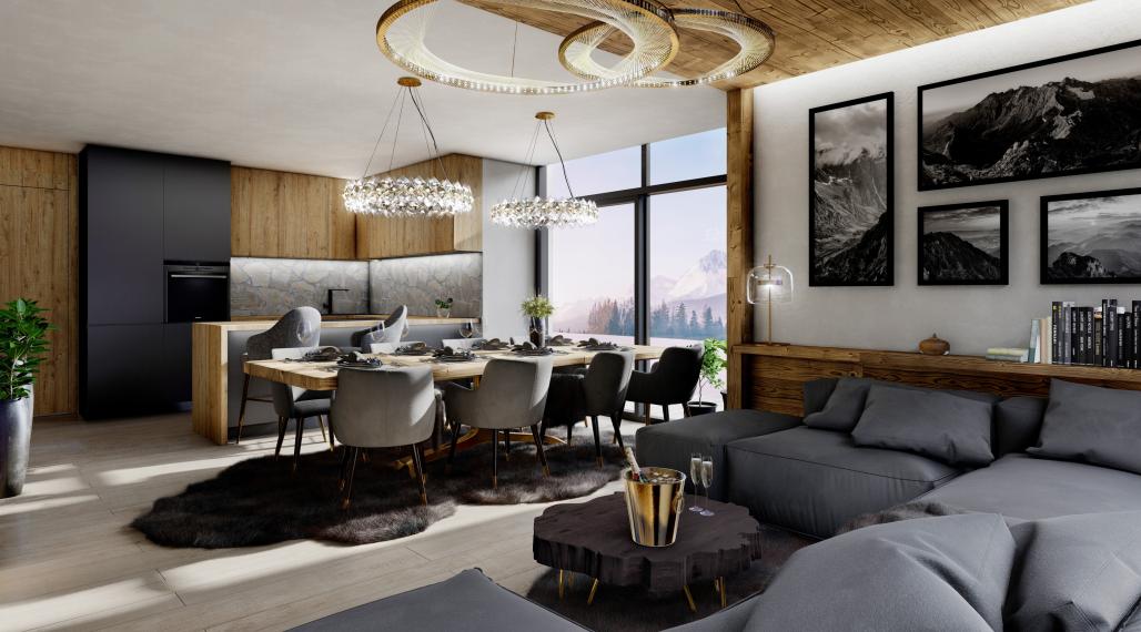 4 izbový „Chalet Grandview A“ Vysoké Tatry - Stará Lesná s 2 kúpeľňami a exkluzívnym výhľadom na Vysoké Tatry